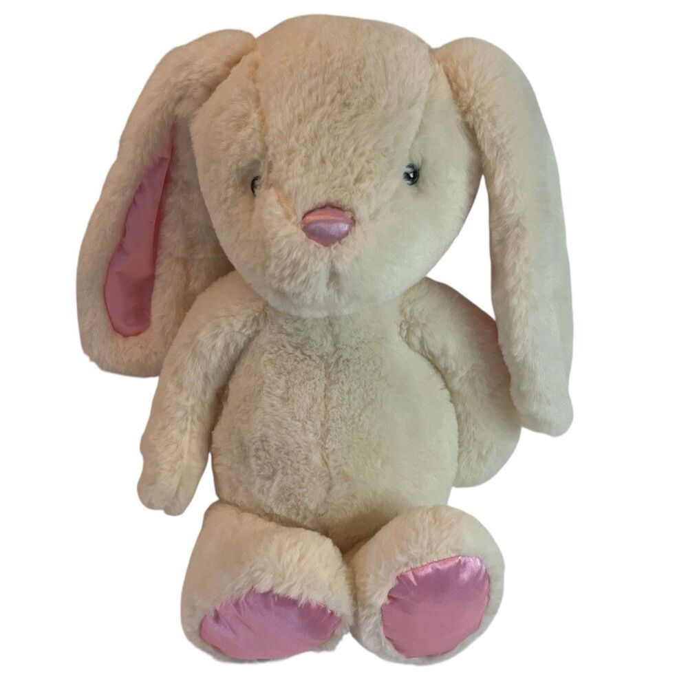 Fiesta 16" Cream Long Eared Easter Bunny Rabbit Plush Stuffed Animal Pink accent